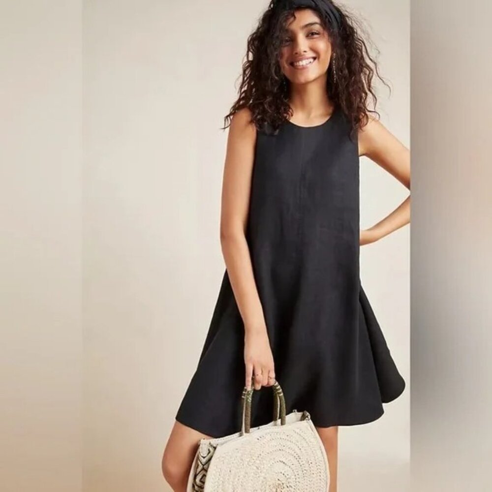 Anthropologie Maeve Melbourne Swing Dress 100% Linen Black Size XS